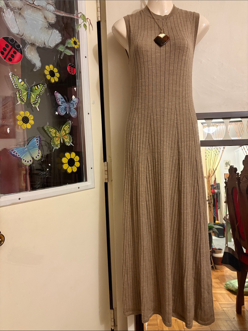 Banana Republic Sleeveless Ribbed Maxi Dress in Taupe100. Marino. Wool